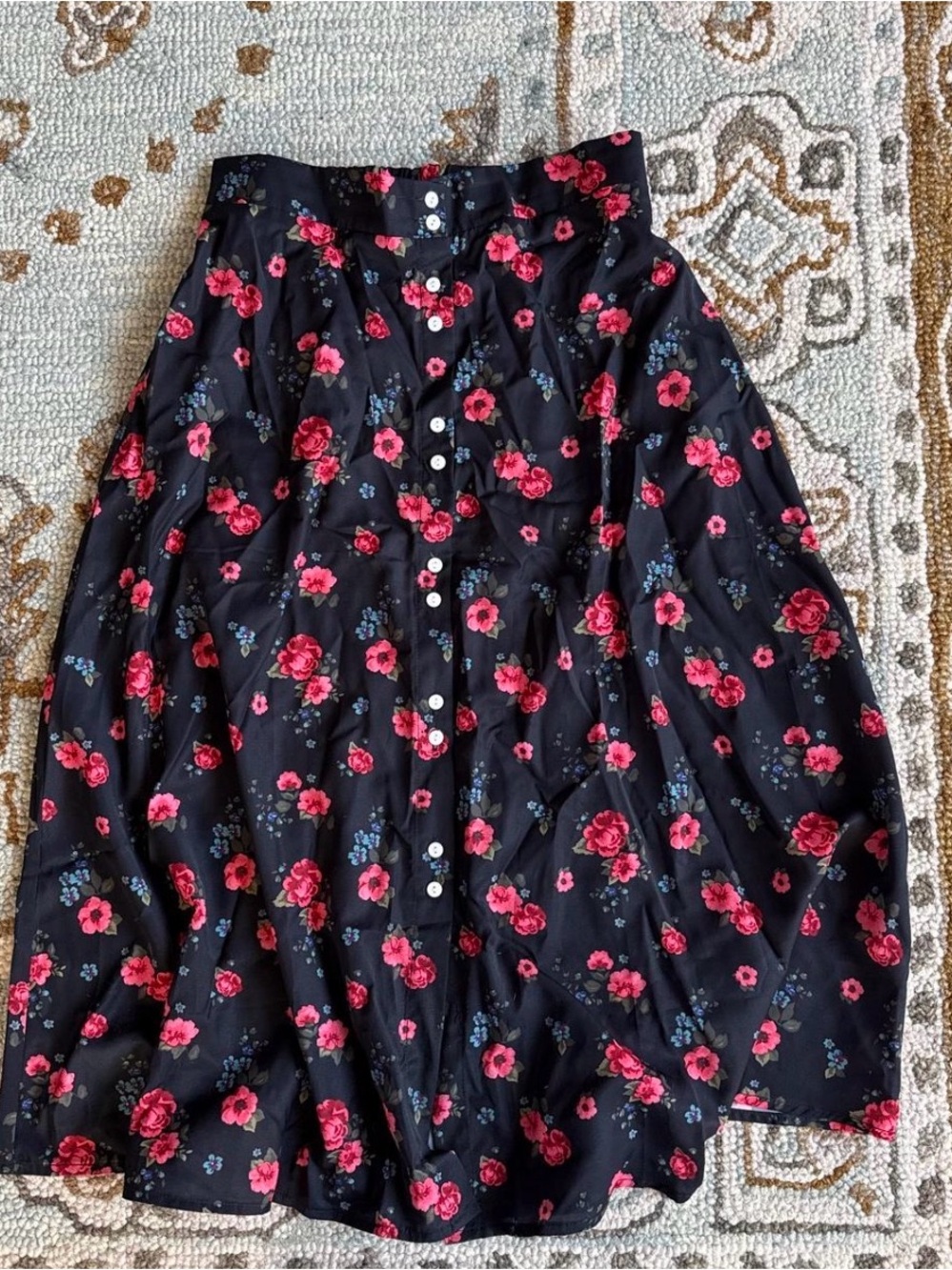 Rihoas Button-Front Floral Midi Skirt